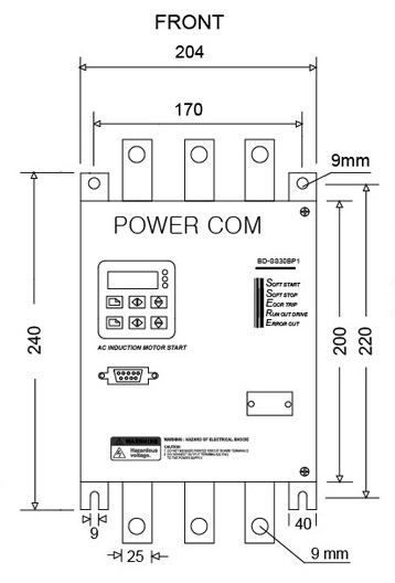 POWER COM 95KW 이하 전면 외형 및 치수
